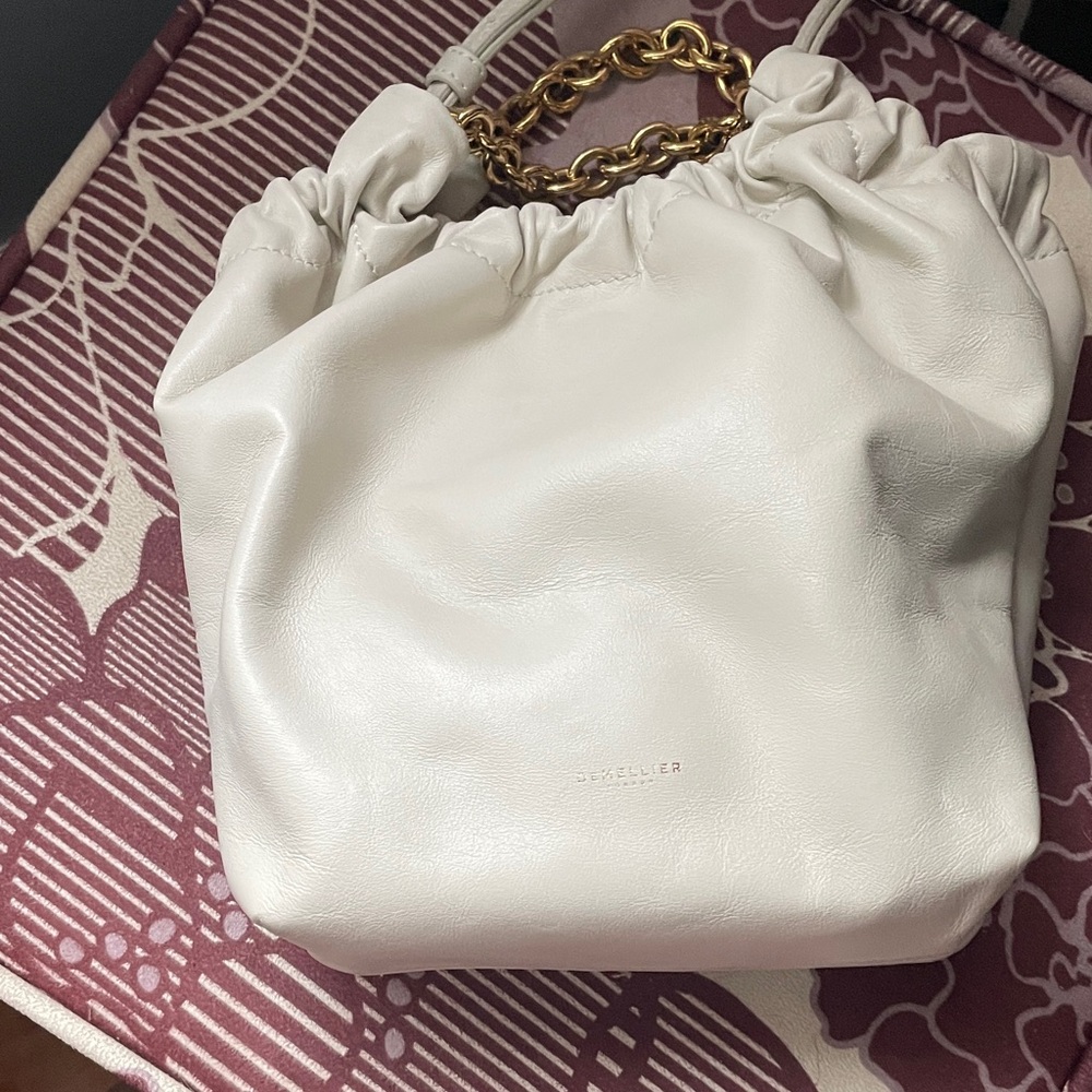 DeMellier Cream Leather Shoulder Bag with Gold Chain